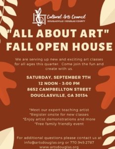 Fall "All About Art" Open House @ Cultural Arts Council Douglasville/ Douglas County @ Cultural Arts Council Douglasville/ Douglas County