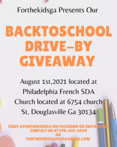 ForTheKidsGA ANNUAL SCHOOL DRIVE @ Philadelphia French SDA Church | Douglasville | Georgia | United States